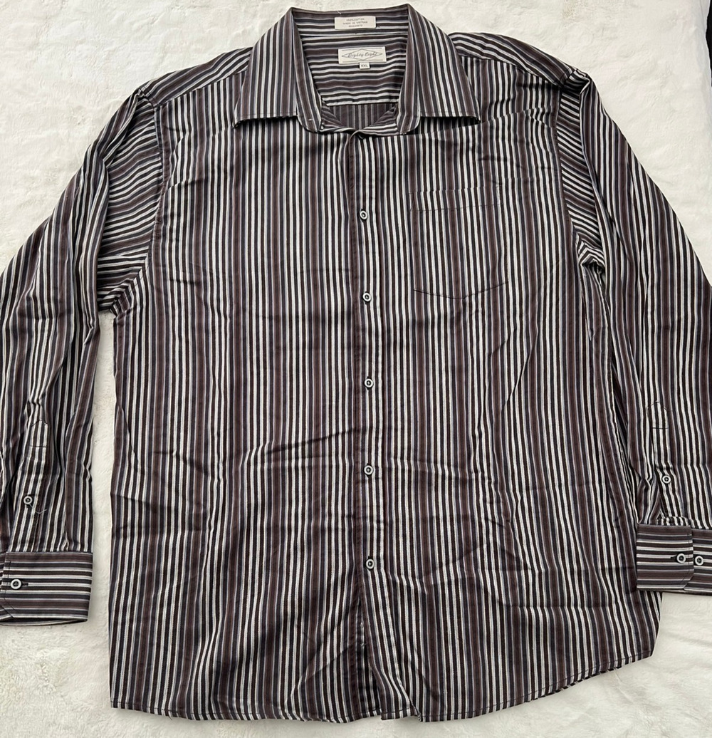 Eighty Eight Mens XL Brown Striped Button Up Shirt Long Sleeve Casual